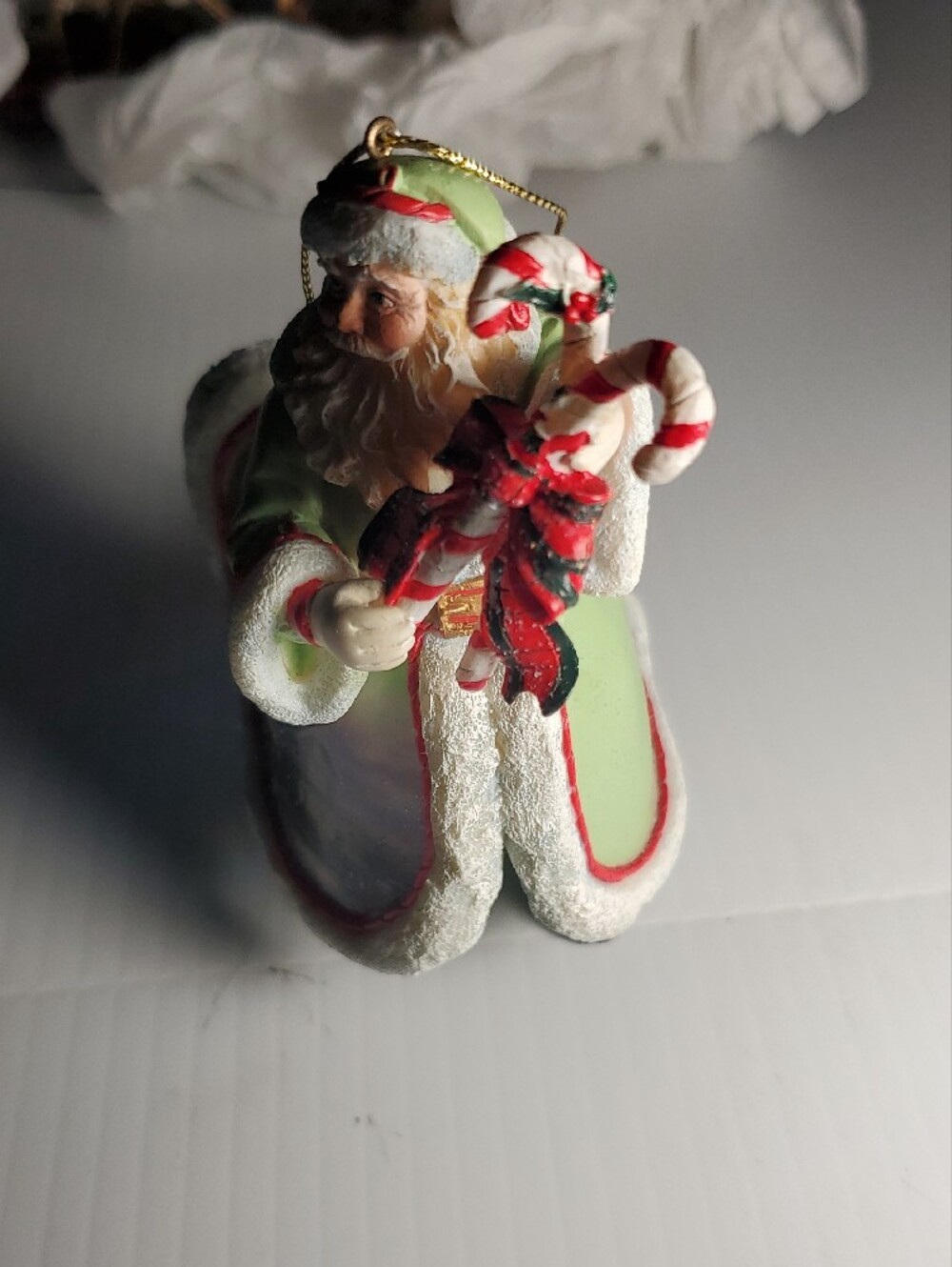 Holiday Santa with Candy Canes Ornament - Green and Red - Picture 2 of 7